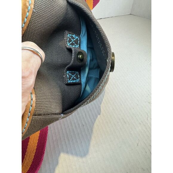 GAP 1969 Heavy Duty Brown Canvas Handbag Leather Trim Orange and Pink Stripes - Picture 12 of 16